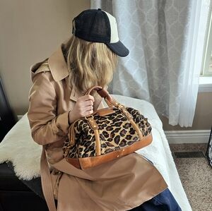 Cole Haan Leopard Print Satchel with Brown Accents